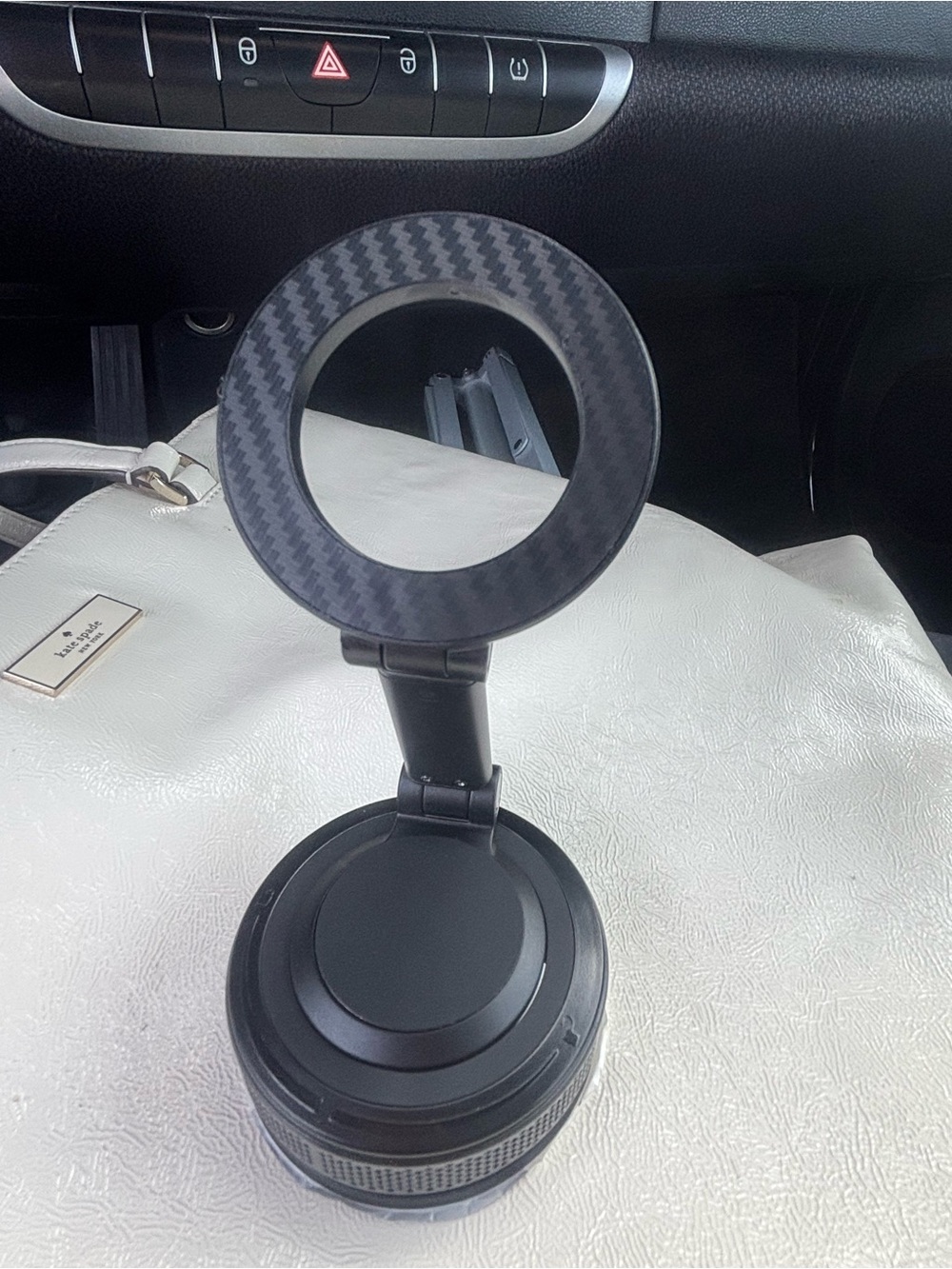 Foldable Black Phone Ring/Stand with Carbon-Style Top